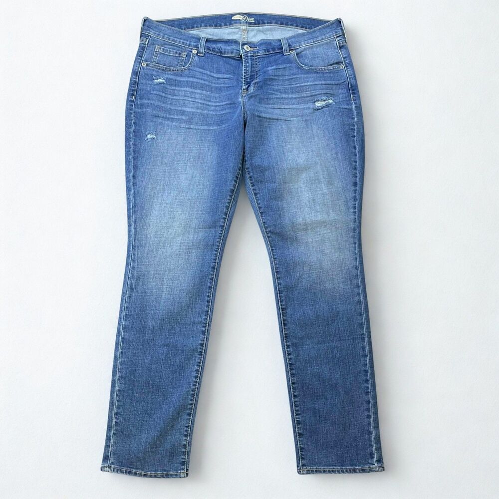 Old Navy Diva Jeans Women's 16 Straight Leg Medium Wash Stretch Distressed